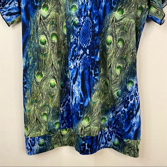 SUZIE COUTURE Short Sleeve Blouse Peacock Python Blue Green Crochet Size Small - Picture 7 of 9